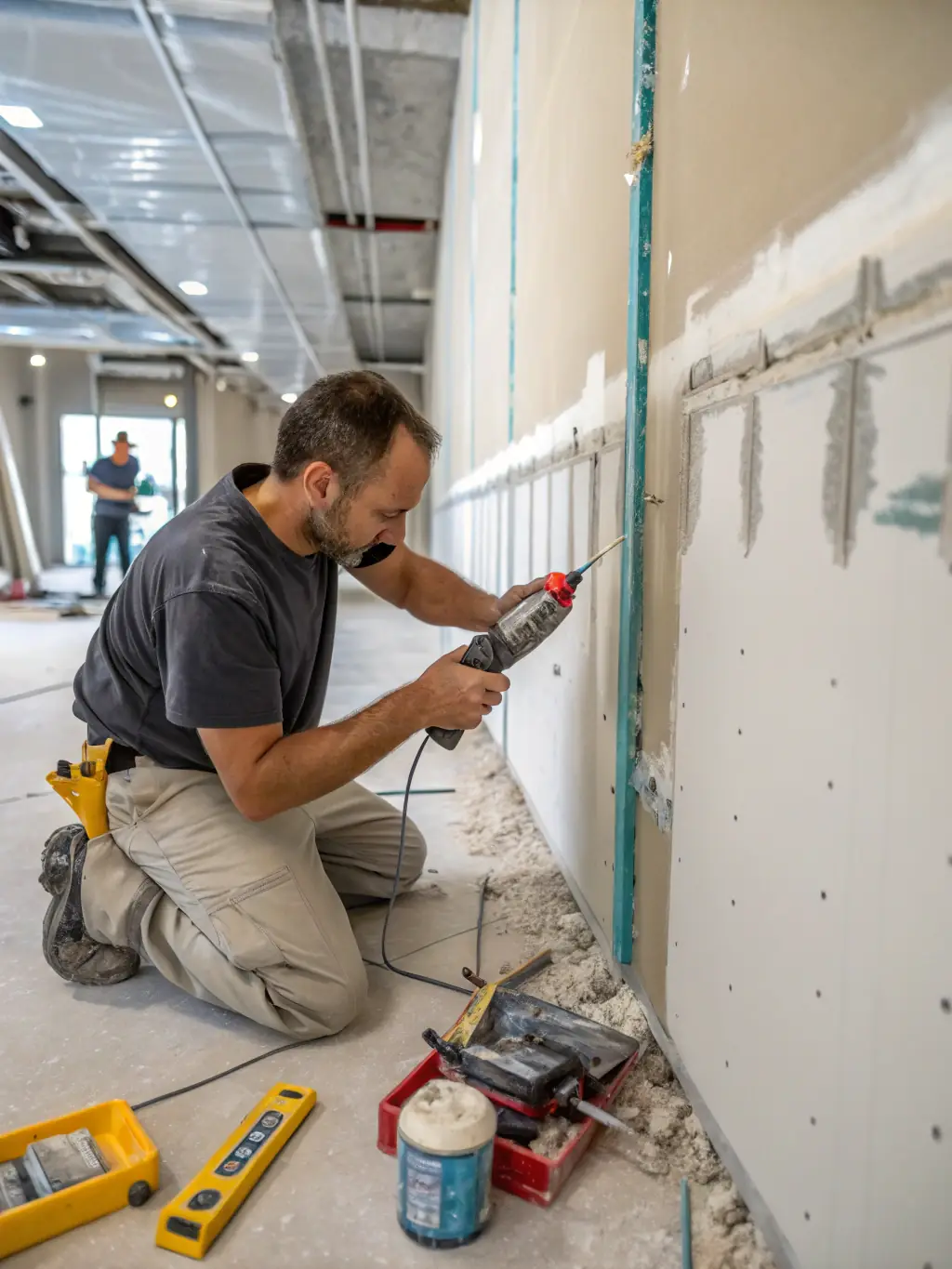 A handyman expertly repairing drywall in a North Carolina home, showcasing attention to detail and quality craftsmanship.